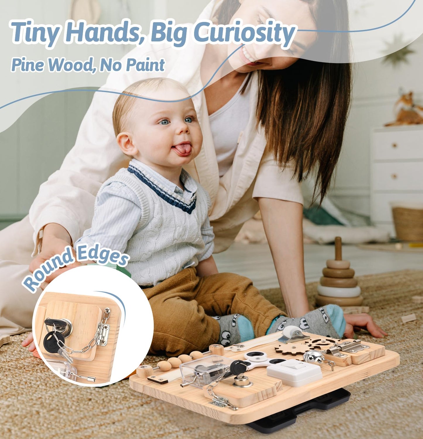 Potatomato Montessori Wooden Busy Board - 12-in-1 Sensory Toy for Toddlers