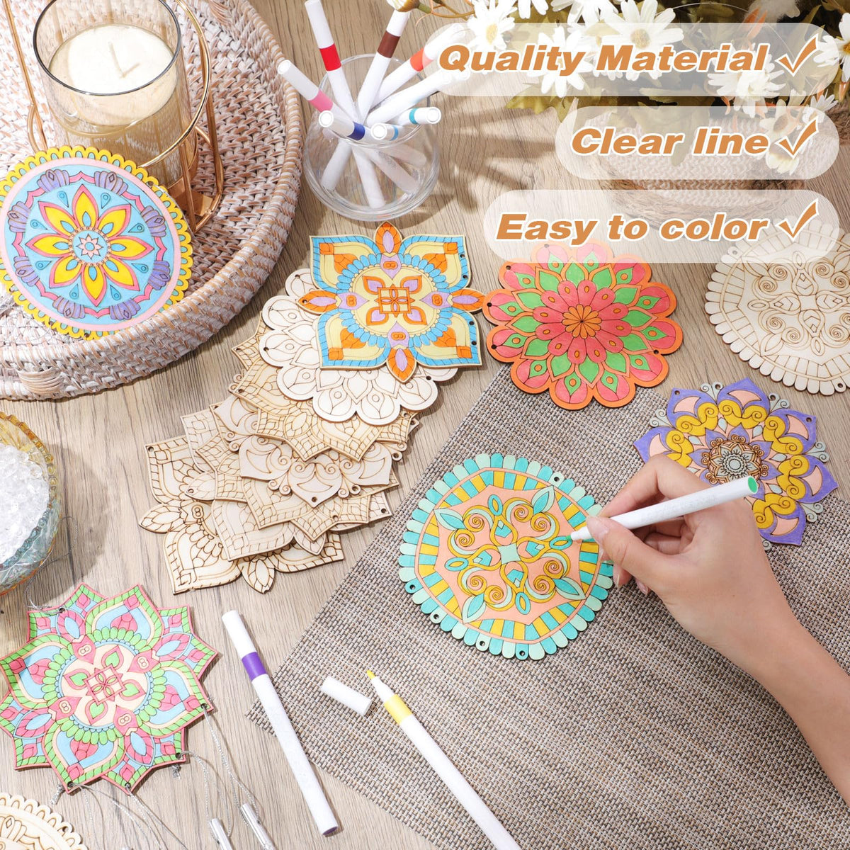 Potchen 18-Set Mandala Wind Chime Craft Kit – DIY Color Your Own Wooden Wind Chimes