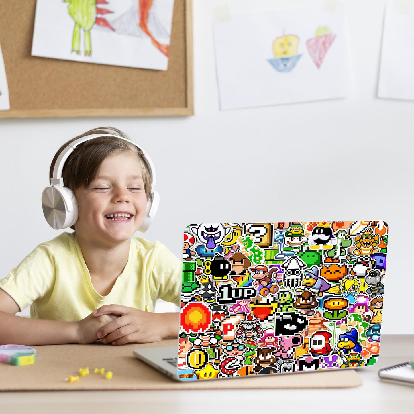 Pounchi Cute Cartoon Stickers (100 Pcs) – Pixel Video Game PVC Sticker Set for Laptop, Water Bottle & More