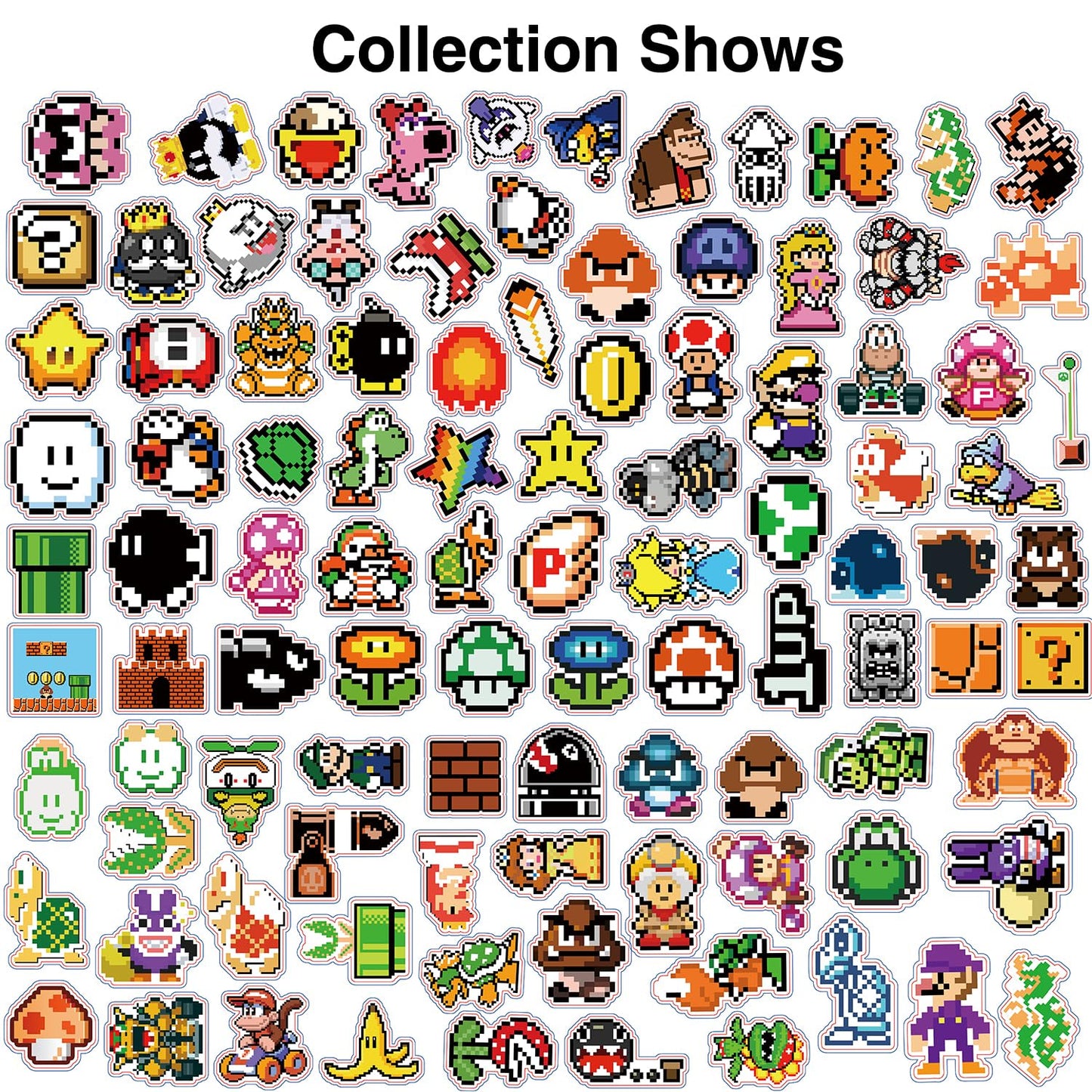 Pounchi Cute Cartoon Stickers (100 Pcs) – Pixel Video Game PVC Sticker Set for Laptop, Water Bottle & More