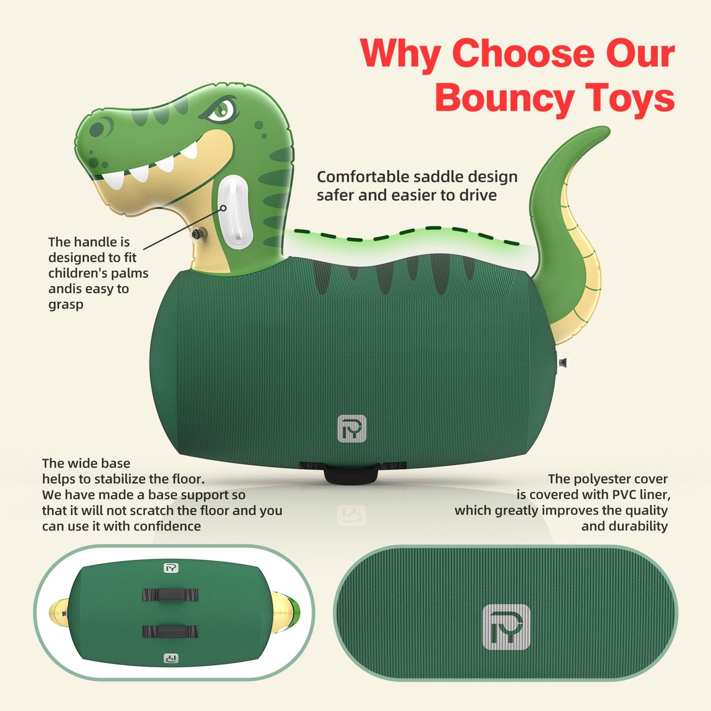 POVRYE 2-Pack Giant Inflatable Dinosaur & Bull Ride-On Toys – 220 lbs Capacity