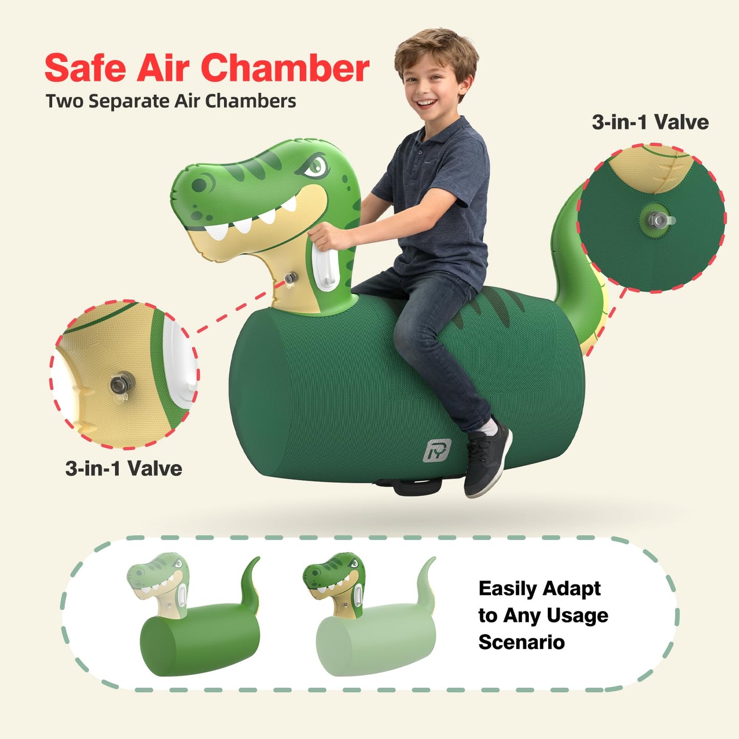 POVRYE 2-Pack Giant Inflatable Dinosaur & Bull Ride-On Toys – 220 lbs Capacity