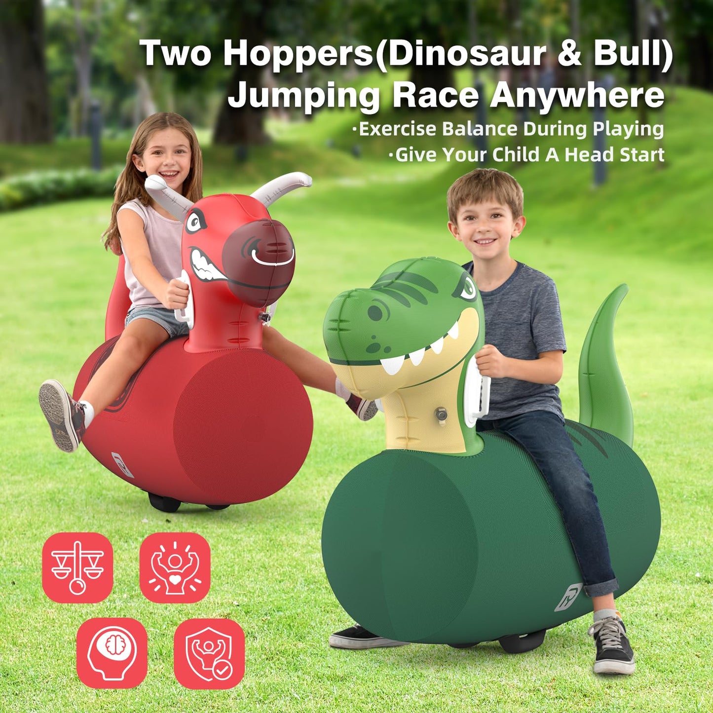 POVRYE 2-Pack Giant Inflatable Dinosaur & Bull Ride-On Toys – 220 lbs Capacity