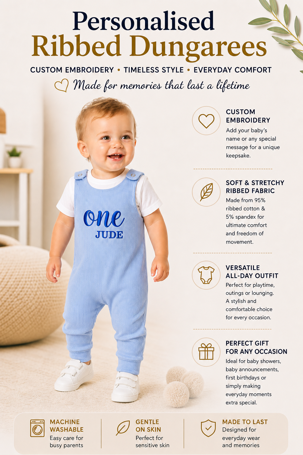 Powder Blue Personalised or Plain Dungarees