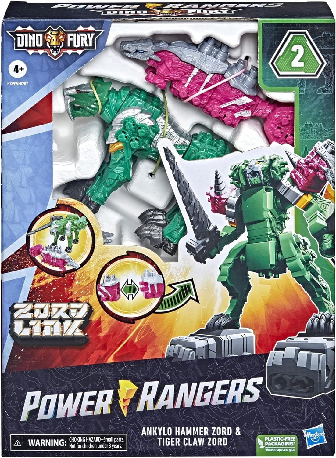 Power Rangers Dino Fury Pink Ankylo Hammer Zord & Green Tiger Claw Zord – Zord Link Build System