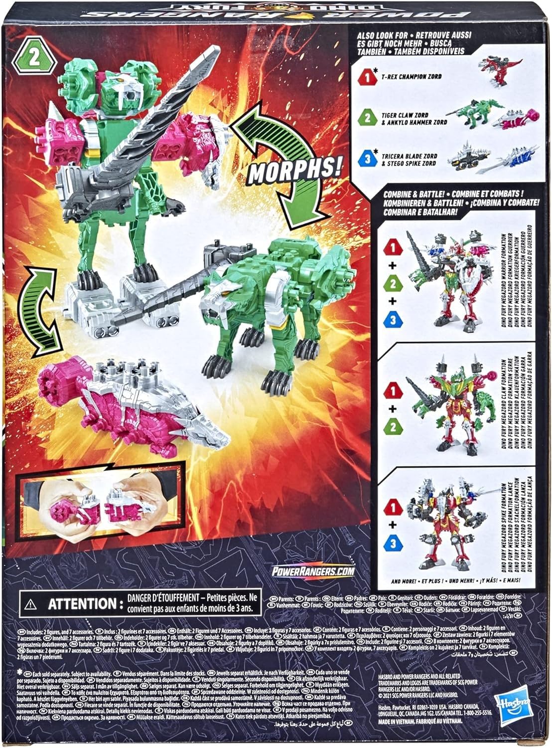 Power Rangers Dino Fury Pink Ankylo Hammer Zord & Green Tiger Claw Zord – Zord Link Build System