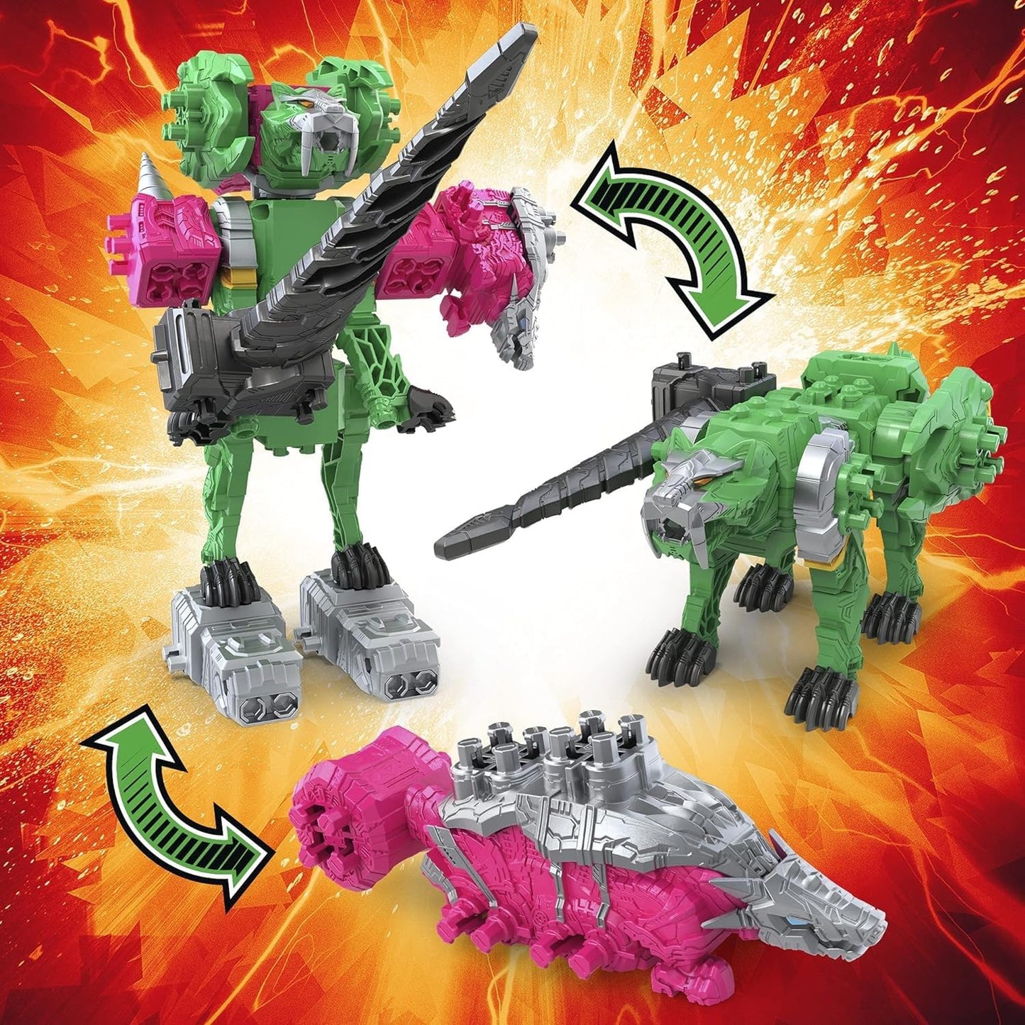 Power Rangers Dino Fury Pink Ankylo Hammer Zord & Green Tiger Claw Zord – Zord Link Build System