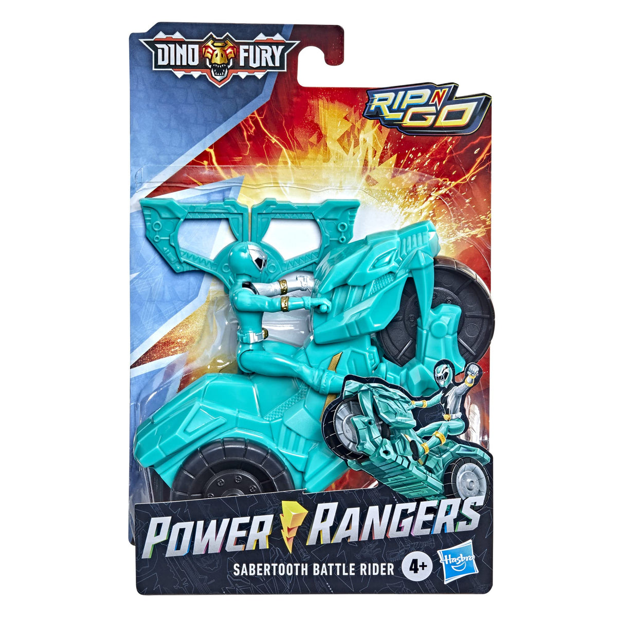 Power Rangers Dino Fury Rip N Go Sabertooth Battle Rider & Green Ranger 6-Inch Figure