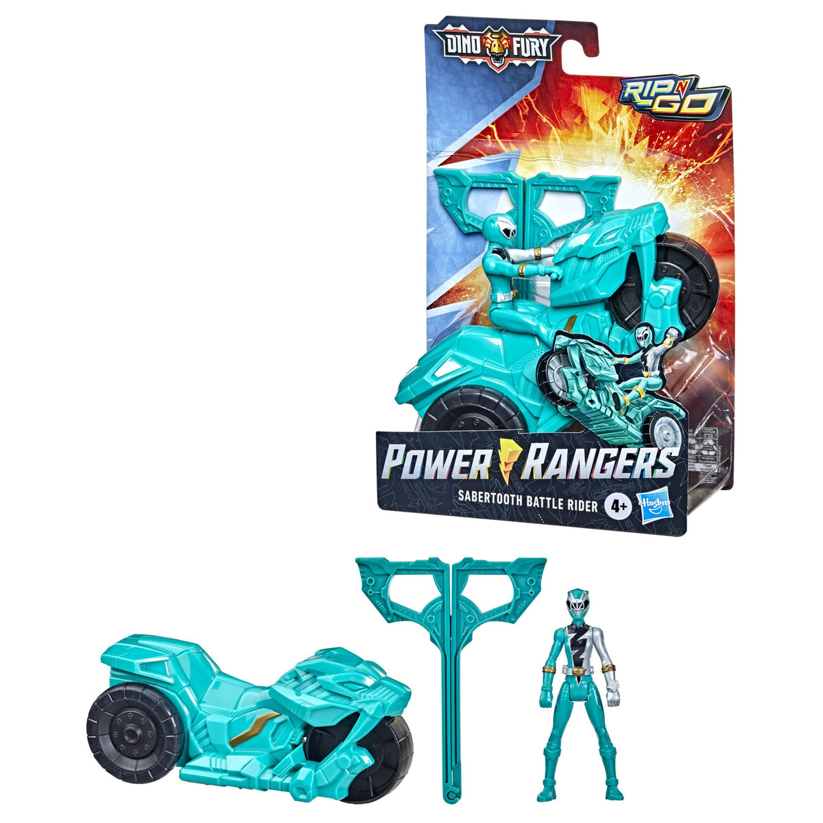 Power Rangers Dino Fury Rip N Go Sabertooth Battle Rider & Green Ranger 6-Inch Figure