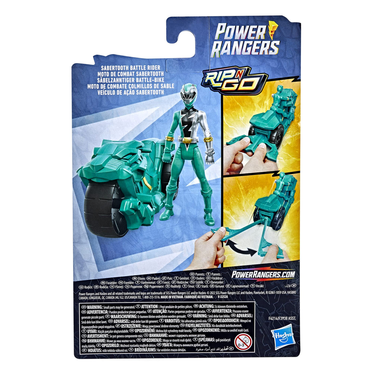 Power Rangers Dino Fury Rip N Go Sabertooth Battle Rider & Green Ranger 6-Inch Figure