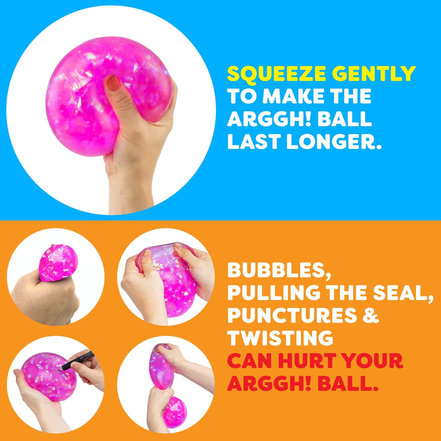 Power Your Fun Arggh Glitter Stress Ball – Medium Pink Fidget Toy for Kids & Adults