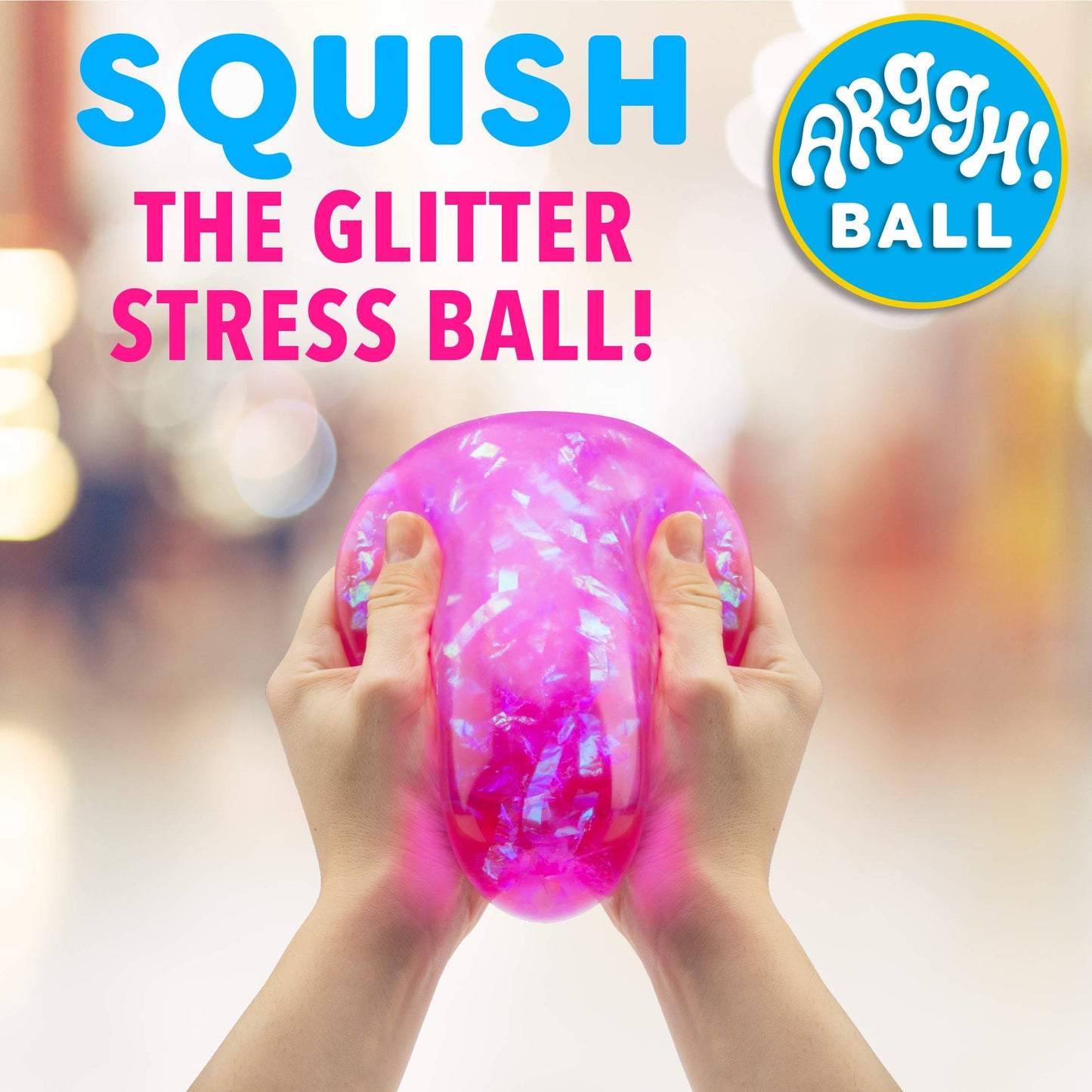 Power Your Fun Arggh Glitter Stress Ball – Medium Pink Fidget Toy for Kids & Adults