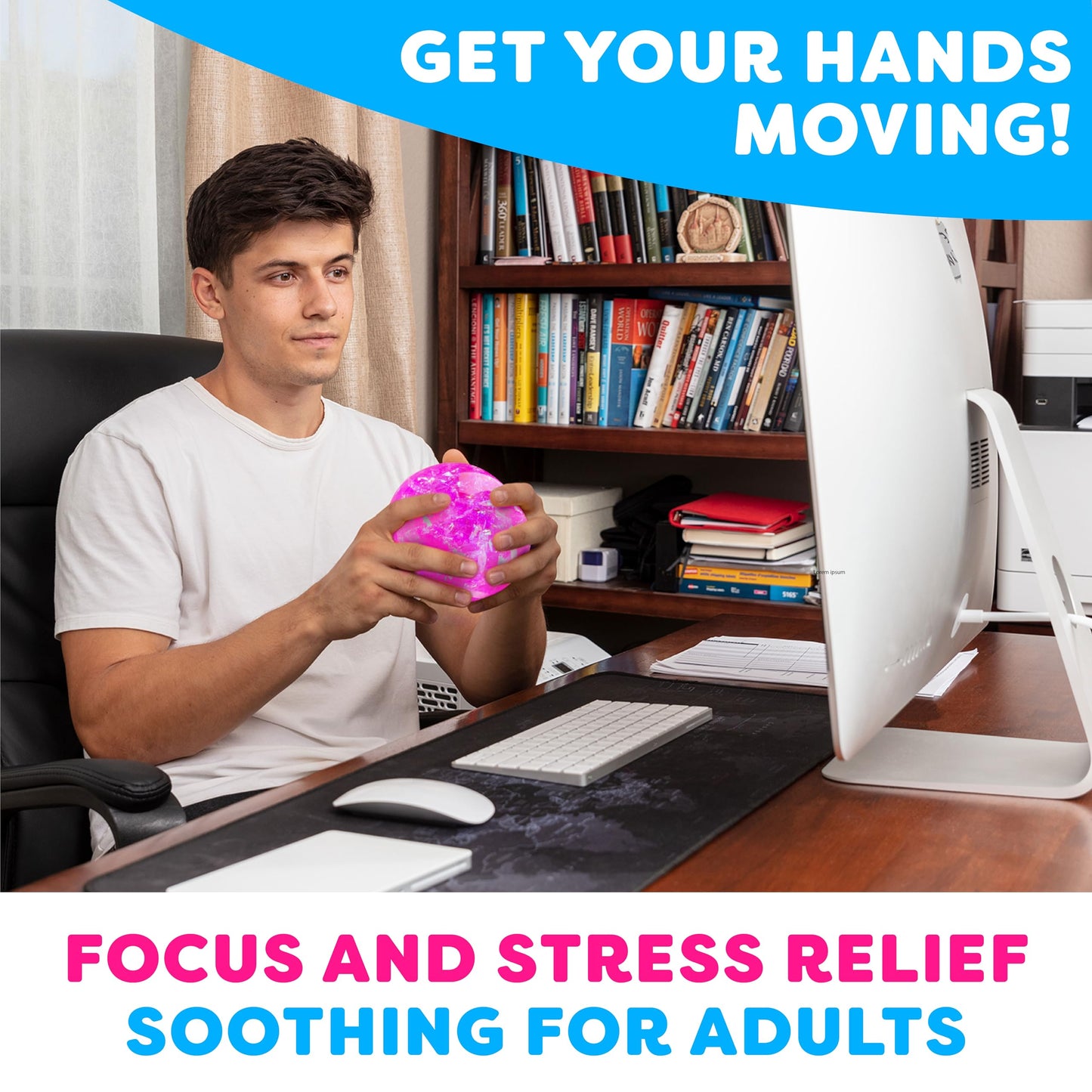 Power Your Fun Arggh Glitter Stress Ball – Medium Pink Fidget Toy for Kids & Adults