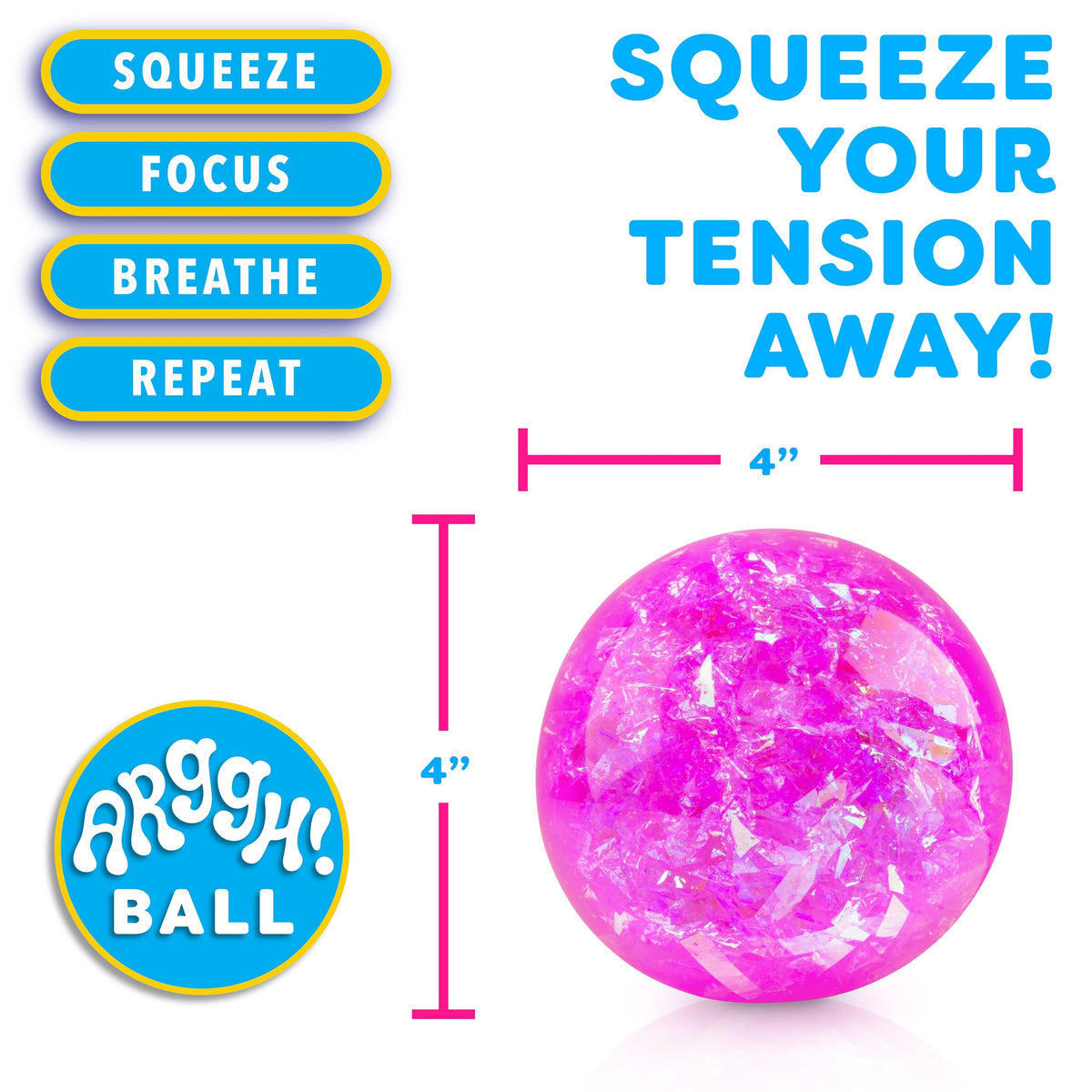 Power Your Fun Arggh Glitter Stress Ball – Medium Pink Fidget Toy for Kids & Adults