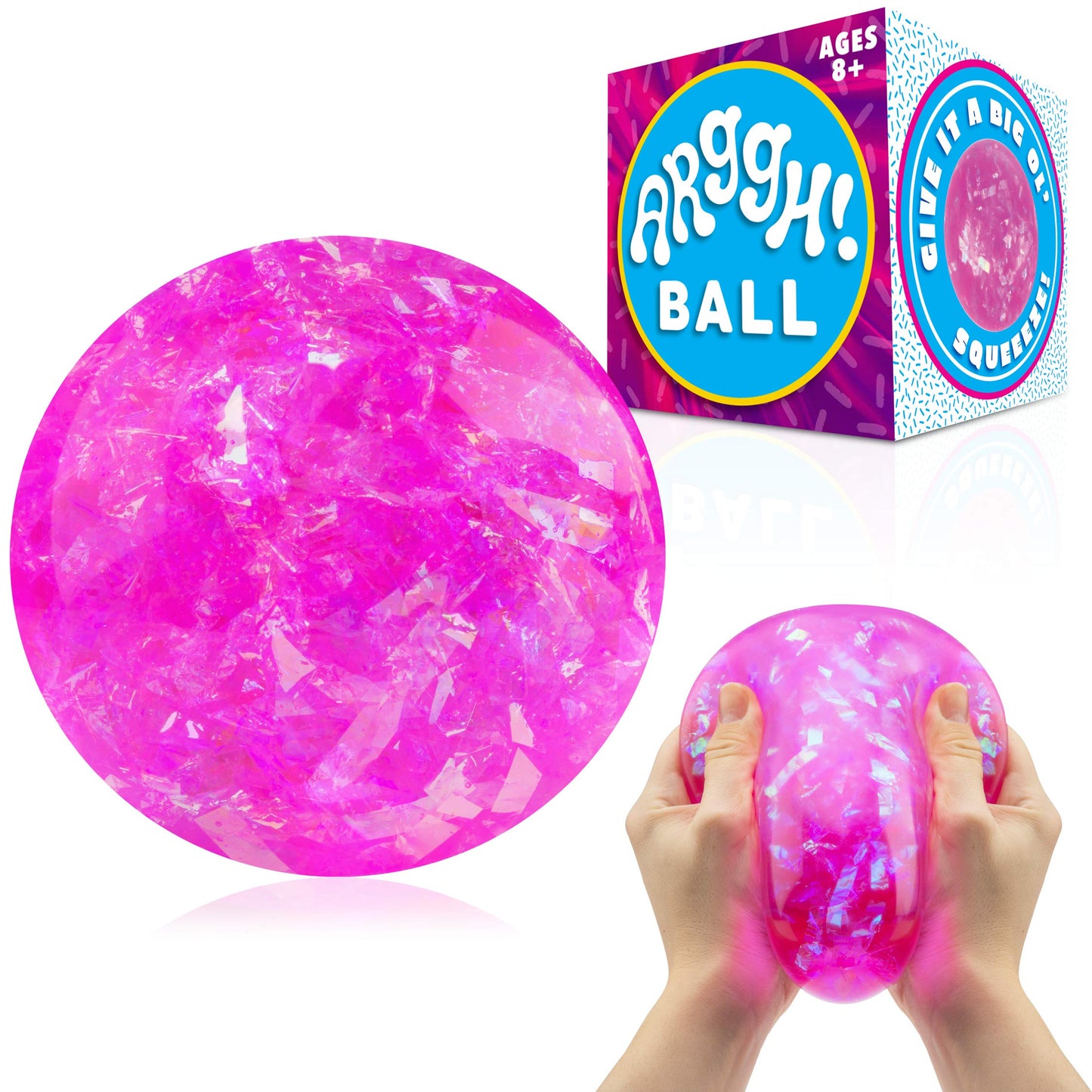 Power Your Fun Arggh Glitter Stress Ball – Medium Pink Fidget Toy for Kids & Adults