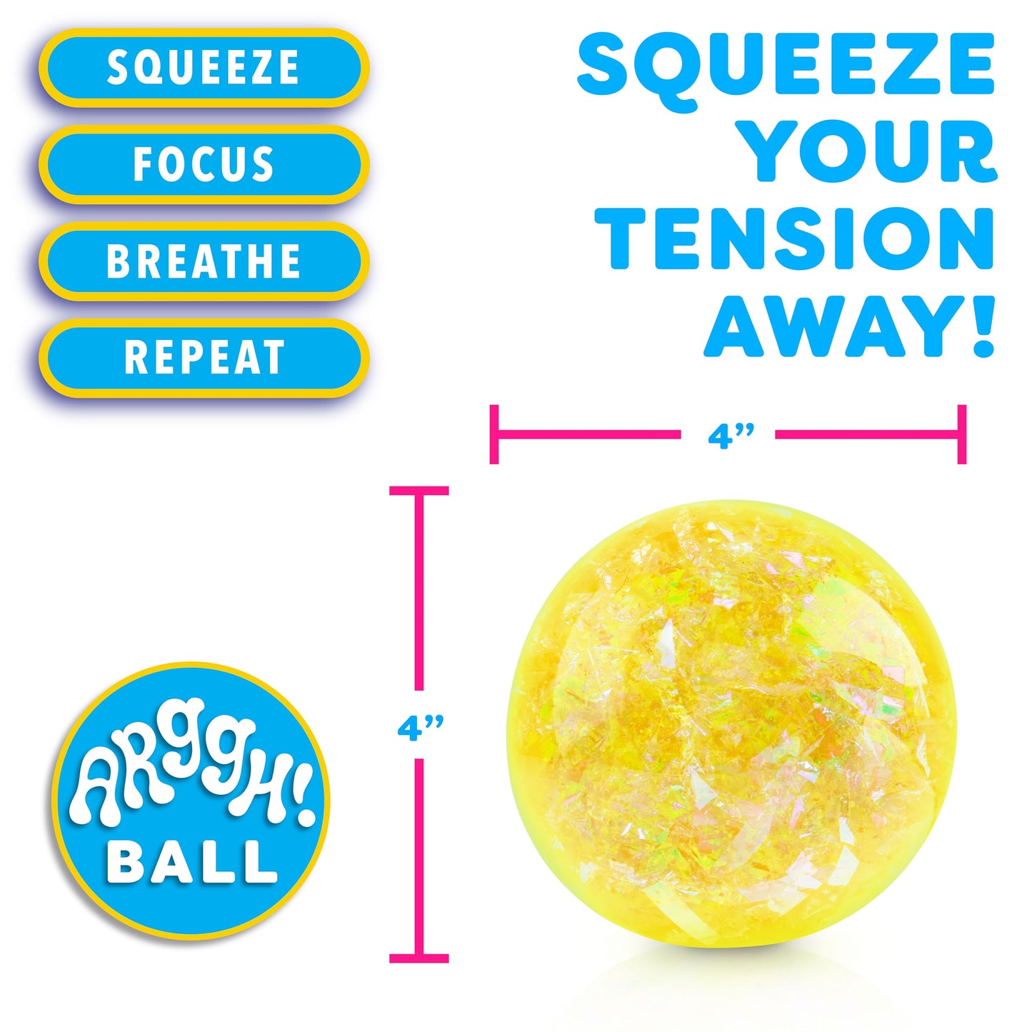 Power Your Fun Arggh Glitter Stress Ball – Medium Yellow Fidget Toy for Adults & Kids