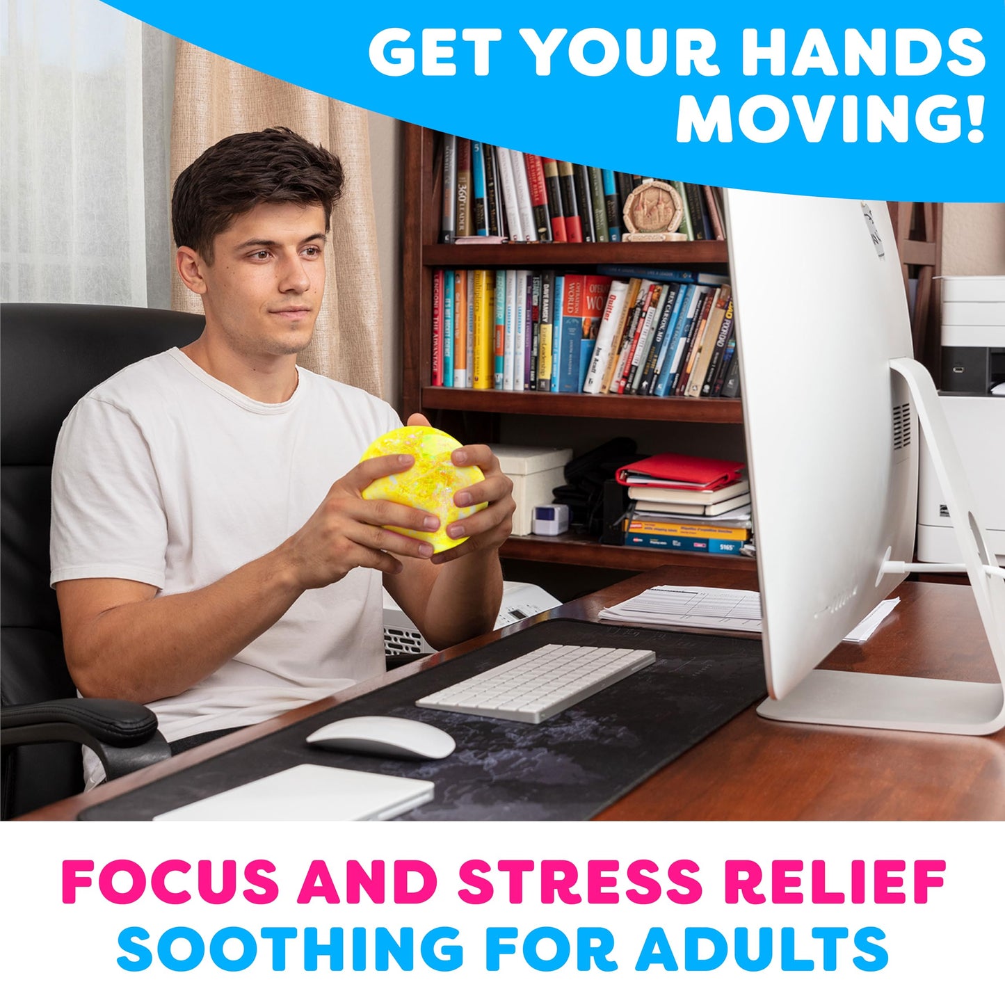 Power Your Fun Arggh Glitter Stress Ball – Medium Yellow Fidget Toy for Adults & Kids