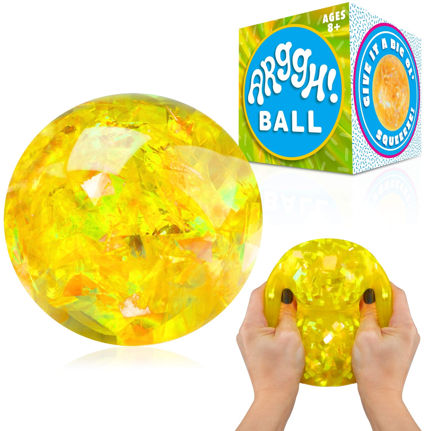 Power Your Fun Arggh Glitter Stress Ball – Medium Yellow Fidget Toy for Adults & Kids