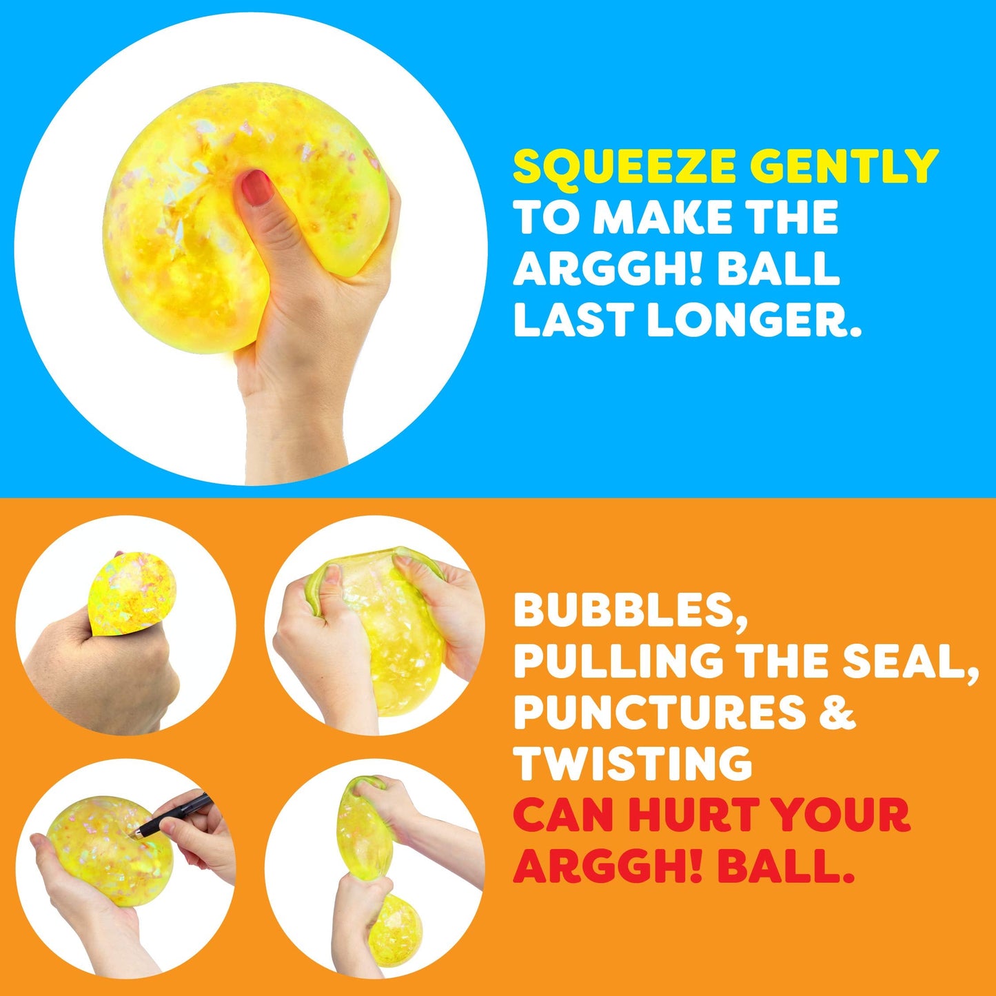 Power Your Fun Arggh Glitter Stress Ball – Medium Yellow Fidget Toy for Adults & Kids