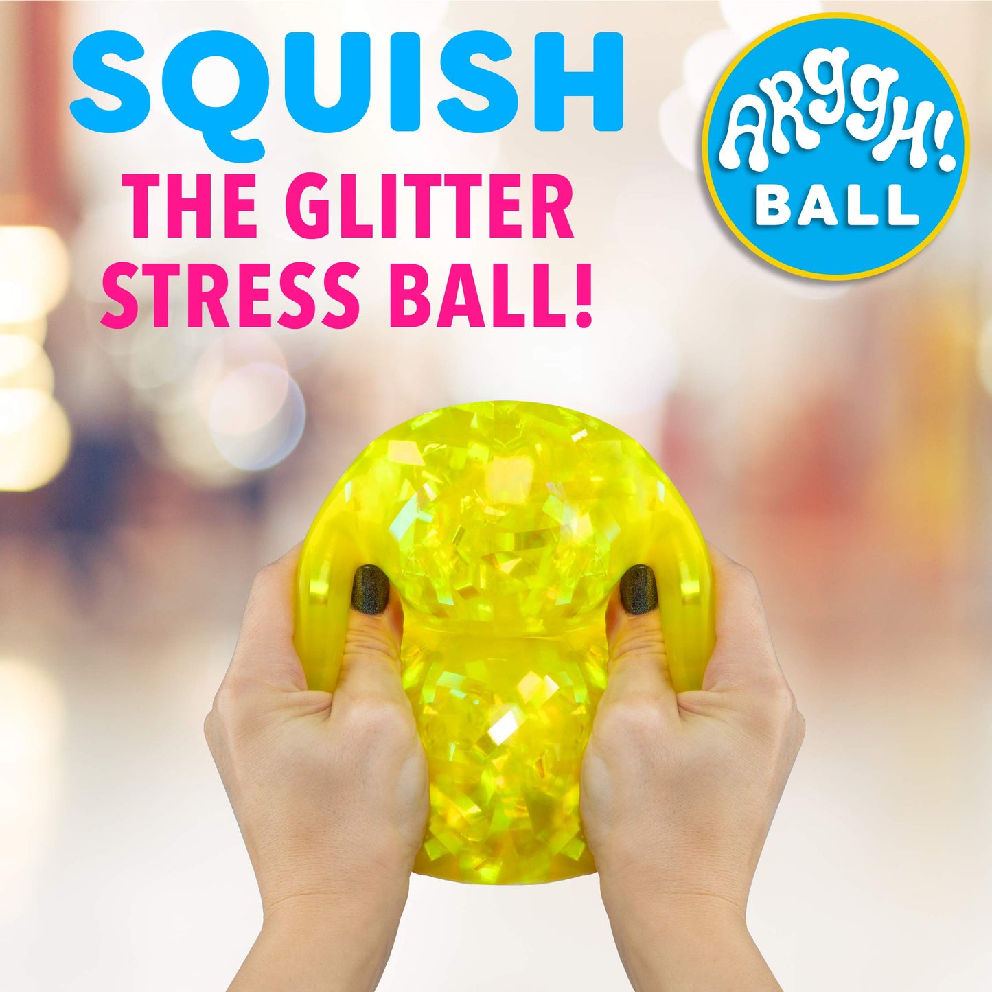 Power Your Fun Arggh Glitter Stress Ball – Medium Yellow Fidget Toy for Adults & Kids