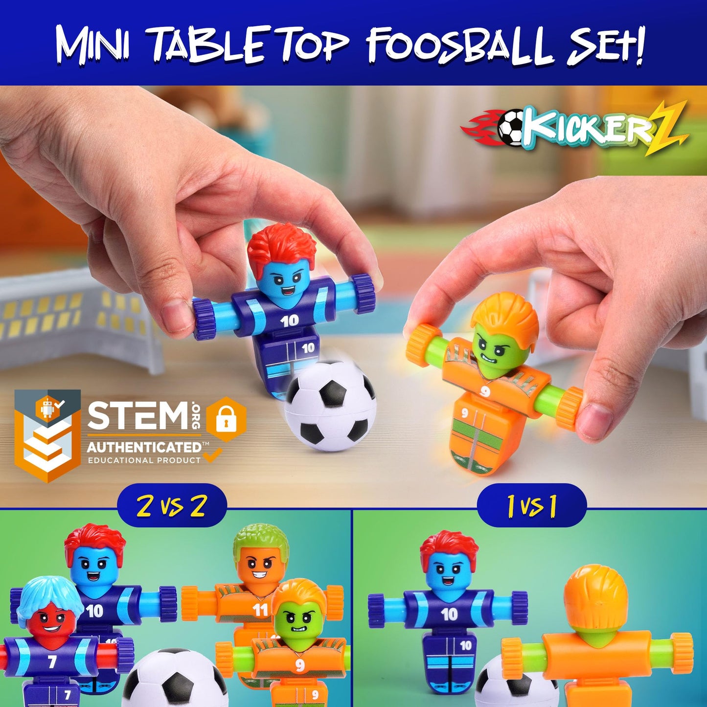 Power Your Fun KickerZ Soccer Fidgets Game Set - 8pc Tabletop Foosball Toys for Kids, Teens & Adults