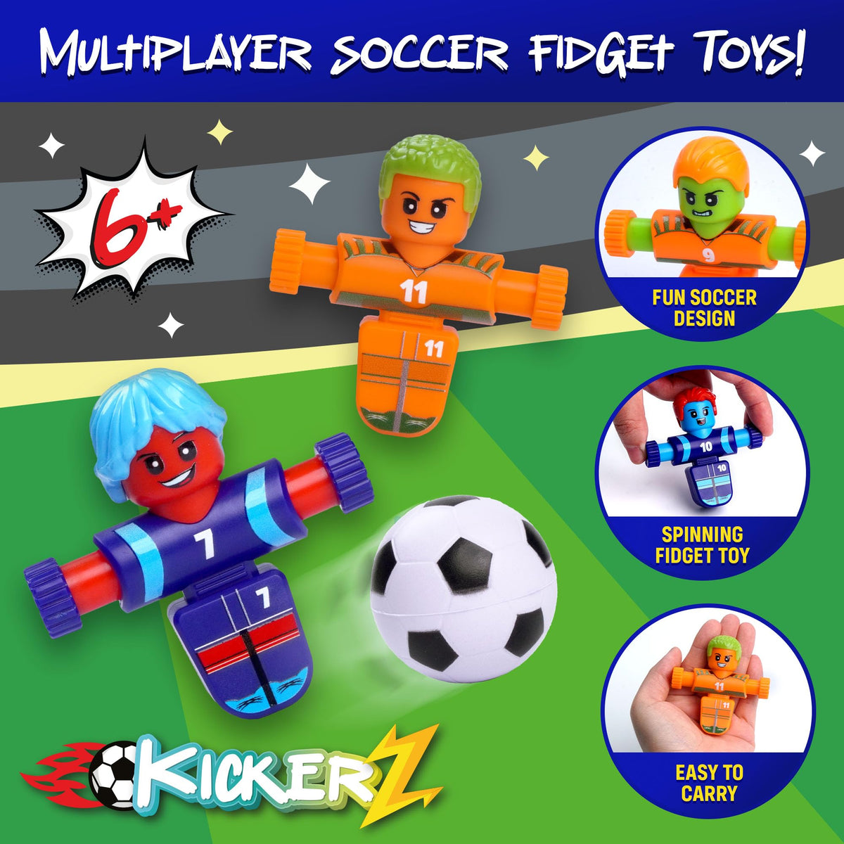 Power Your Fun KickerZ Soccer Fidgets Game Set - 8pc Tabletop Foosball Toys for Kids, Teens & Adults