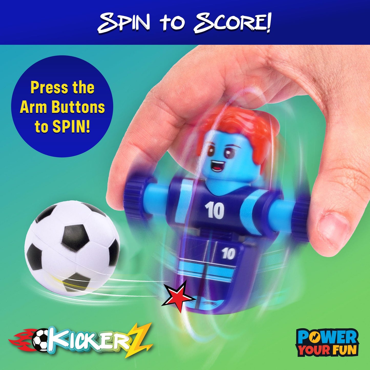 Power Your Fun KickerZ Soccer Fidgets Game Set - 8pc Tabletop Foosball Toys for Kids, Teens & Adults