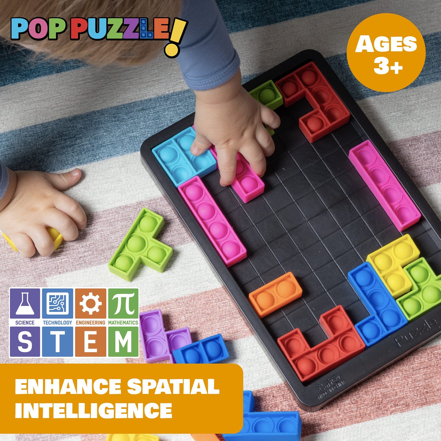 Power Your Fun Pop Puzzle Popper Fidget Game – 27pc Silicone Sensory Board