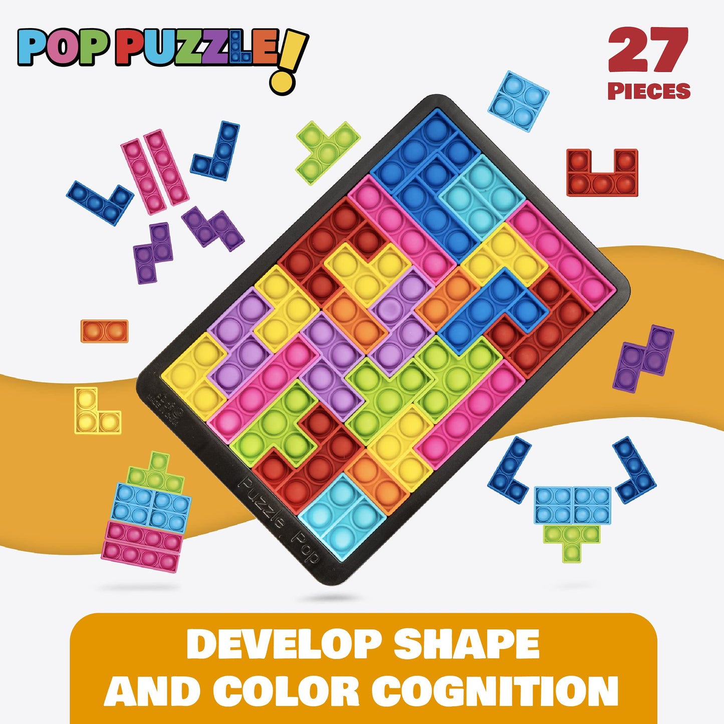 Power Your Fun Pop Puzzle Popper Fidget Game – 27pc Silicone Sensory Board