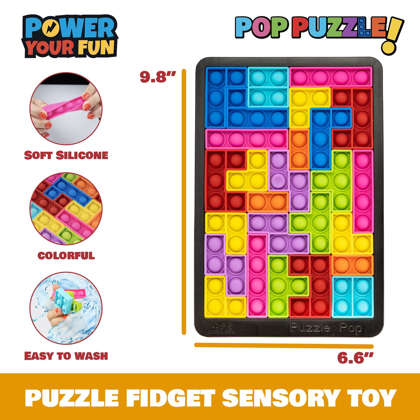 Power Your Fun Pop Puzzle Popper Fidget Game – 27pc Silicone Sensory Board