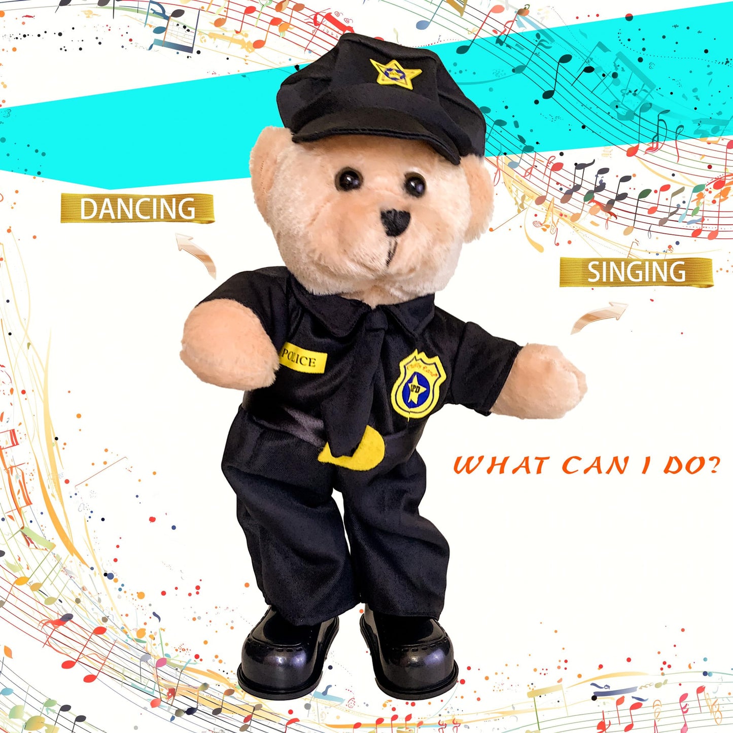 PowerPals Singing Dancing Police Teddy Bear – 14-Inch Interactive Plush Toy