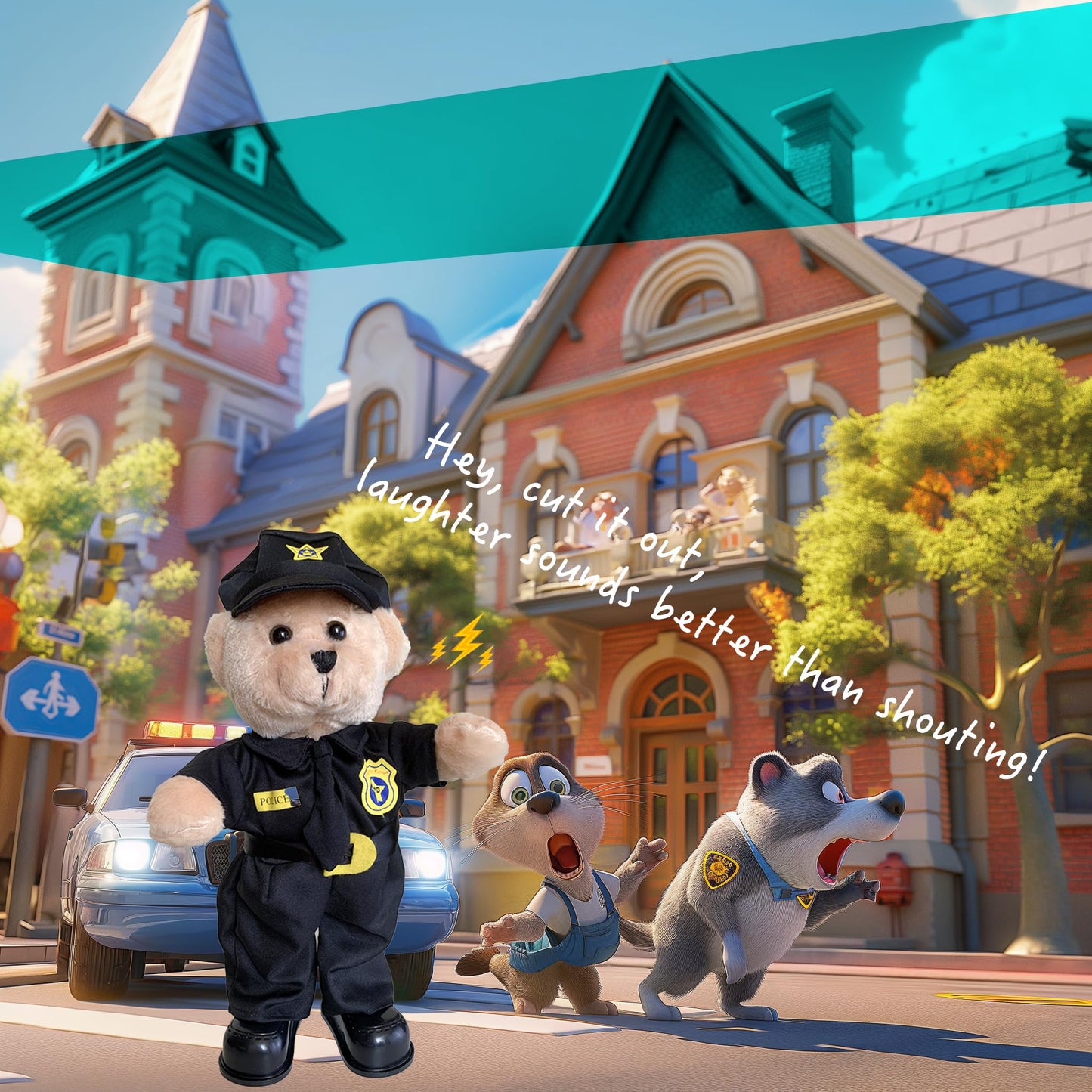 PowerPals Singing Dancing Police Teddy Bear – 14-Inch Interactive Plush Toy