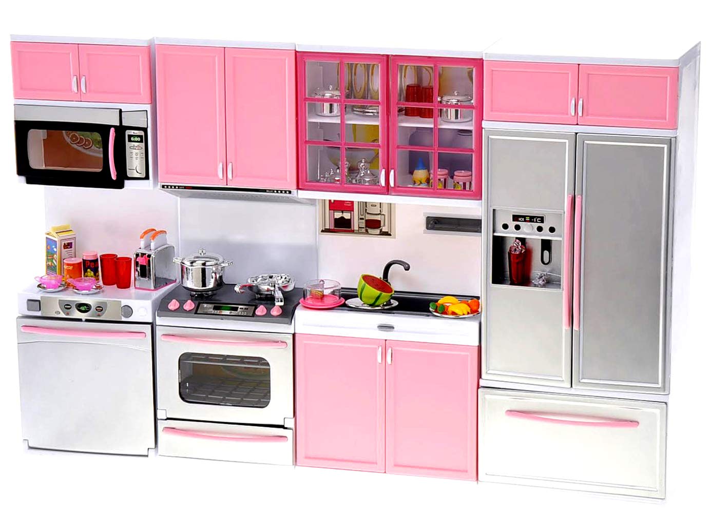 PowerTRC Doll Kitchen Play Set – Pink 4-in-1 Mini Kitchen with Realistic Light & Sound