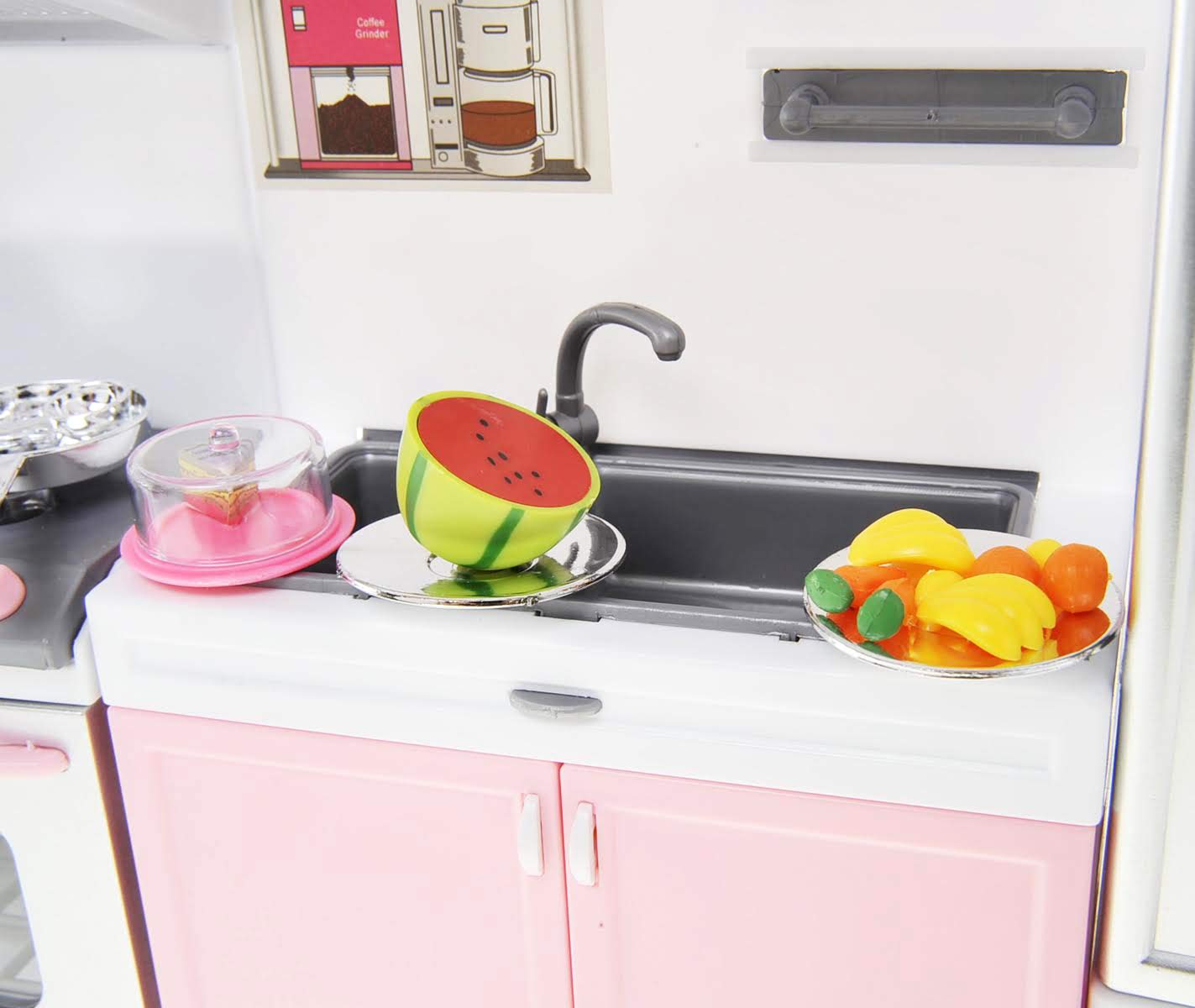 PowerTRC Doll Kitchen Play Set – Pink 4-in-1 Mini Kitchen with Realistic Light & Sound