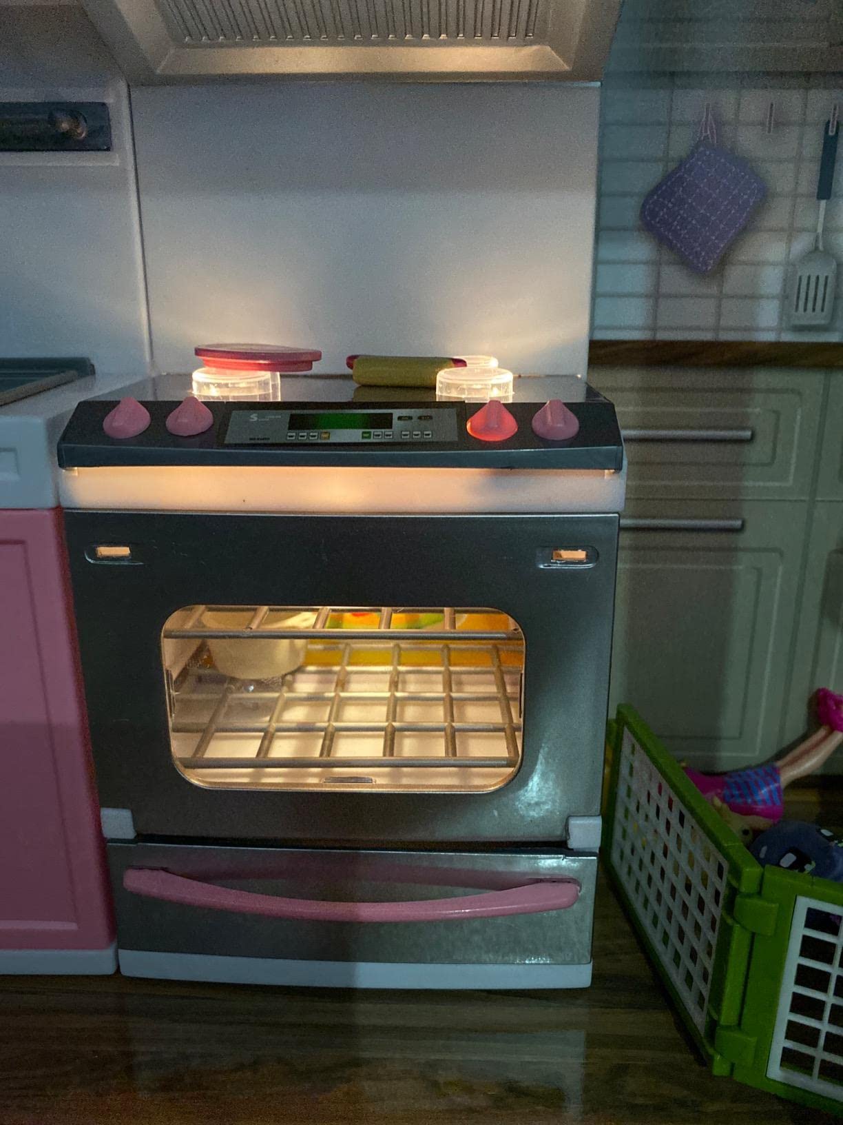 PowerTRC Doll Kitchen Play Set – Pink 4-in-1 Mini Kitchen with Realistic Light & Sound