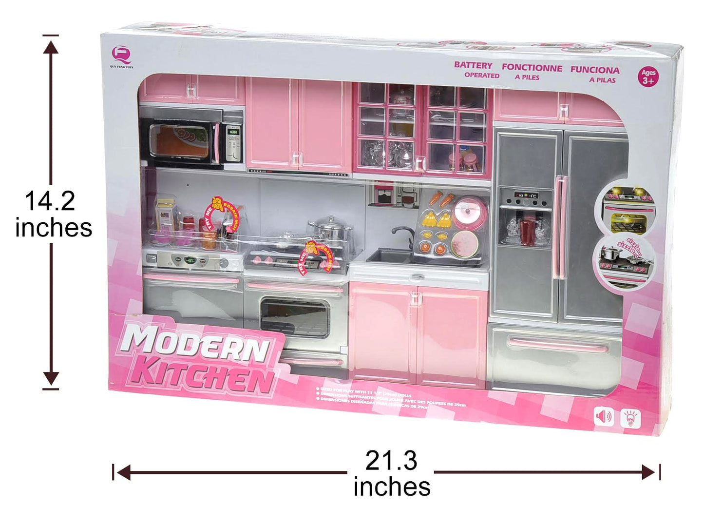 PowerTRC Doll Kitchen Play Set – Pink 4-in-1 Mini Kitchen with Realistic Light & Sound