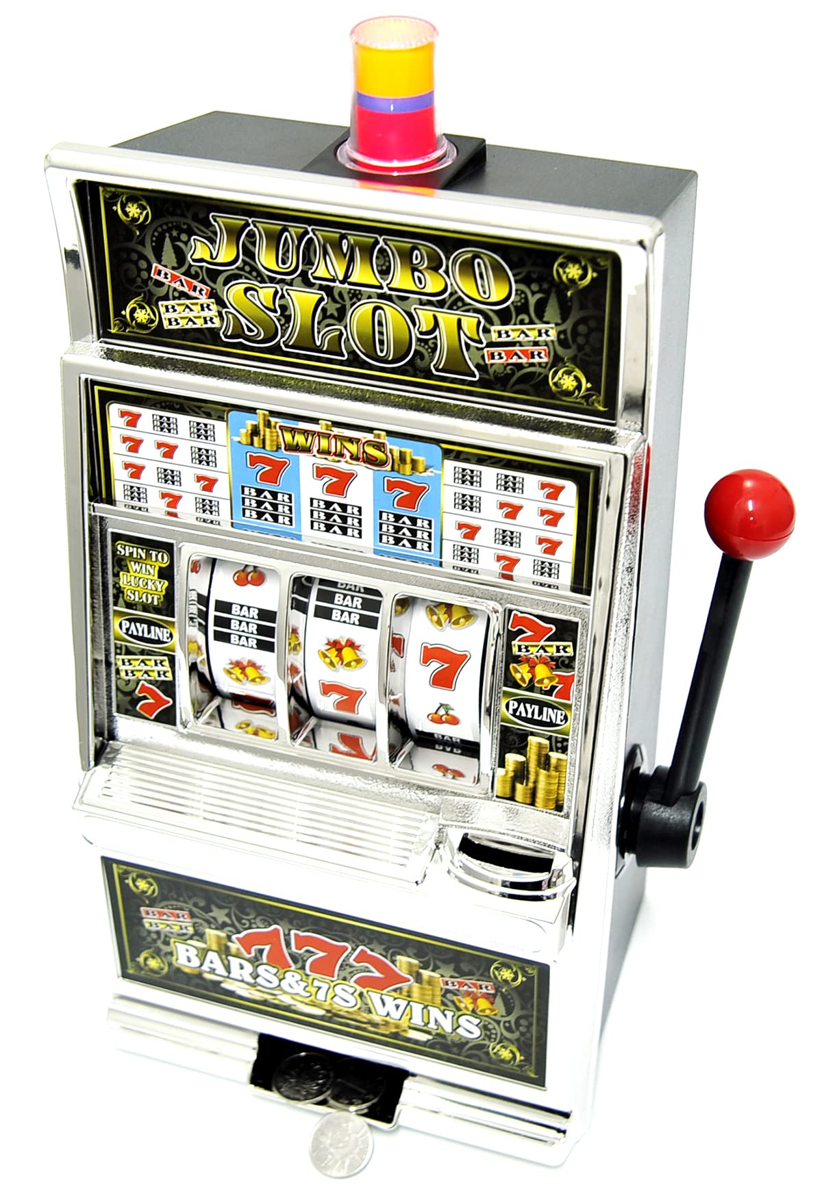 PowerTRC Jumbo Slot Machine Coin Bank | Realistic Casino Toy with Lights & Jackpot Sounds