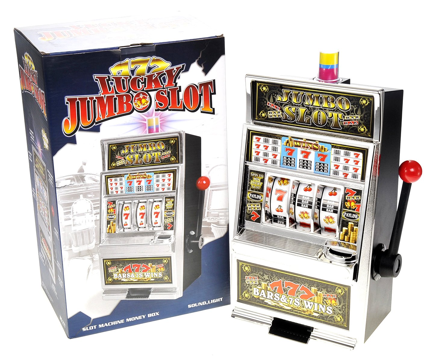 PowerTRC Jumbo Slot Machine Coin Bank | Realistic Casino Toy with Lights & Jackpot Sounds
