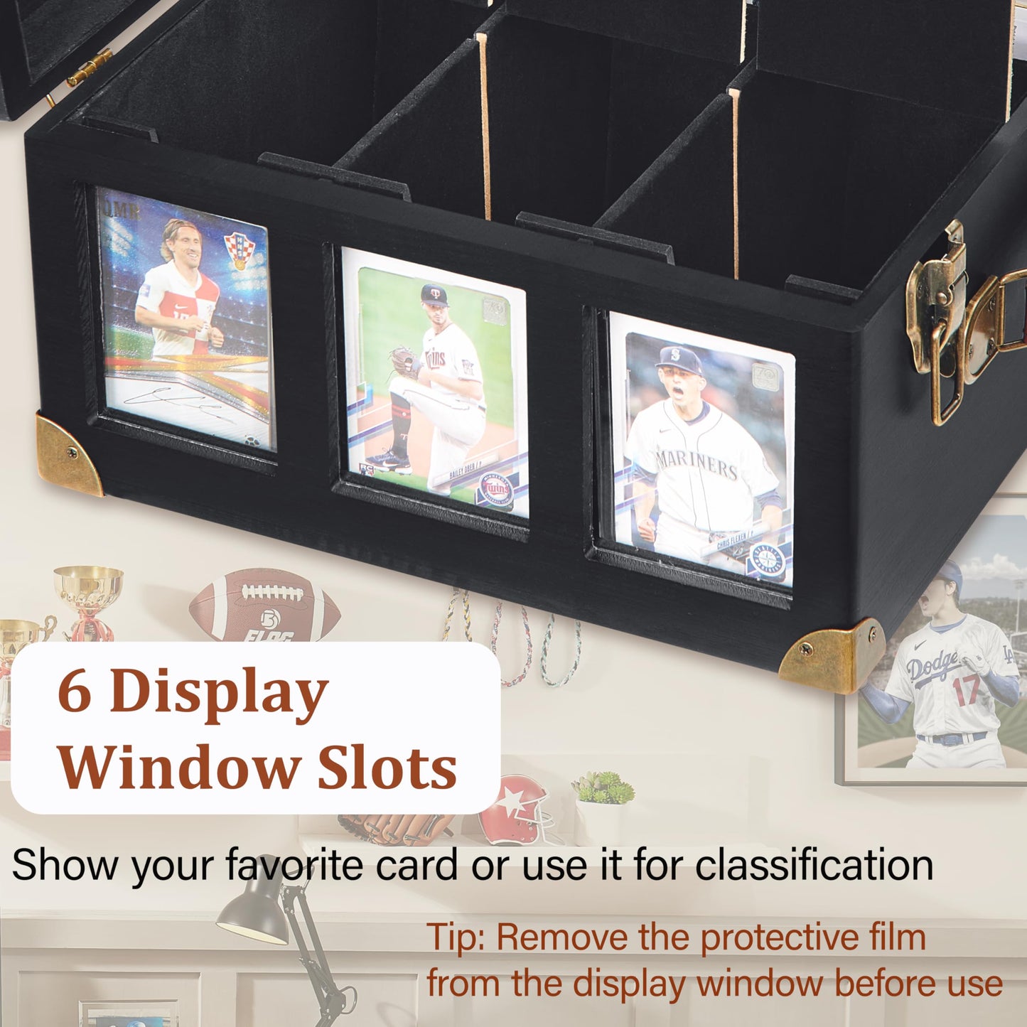 Poyilooo Graded Card Storage Box with Display Window — Wooden 140+ Card Case (PSA/BGS/SGC)