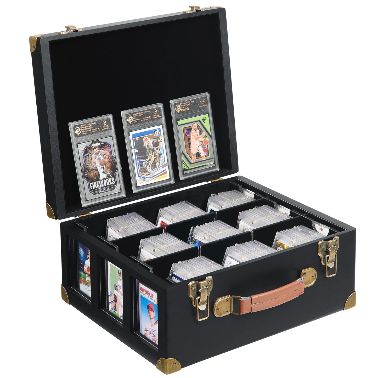 Poyilooo Graded Card Storage Box with Display Window — Wooden 140+ Card Case (PSA/BGS/SGC)