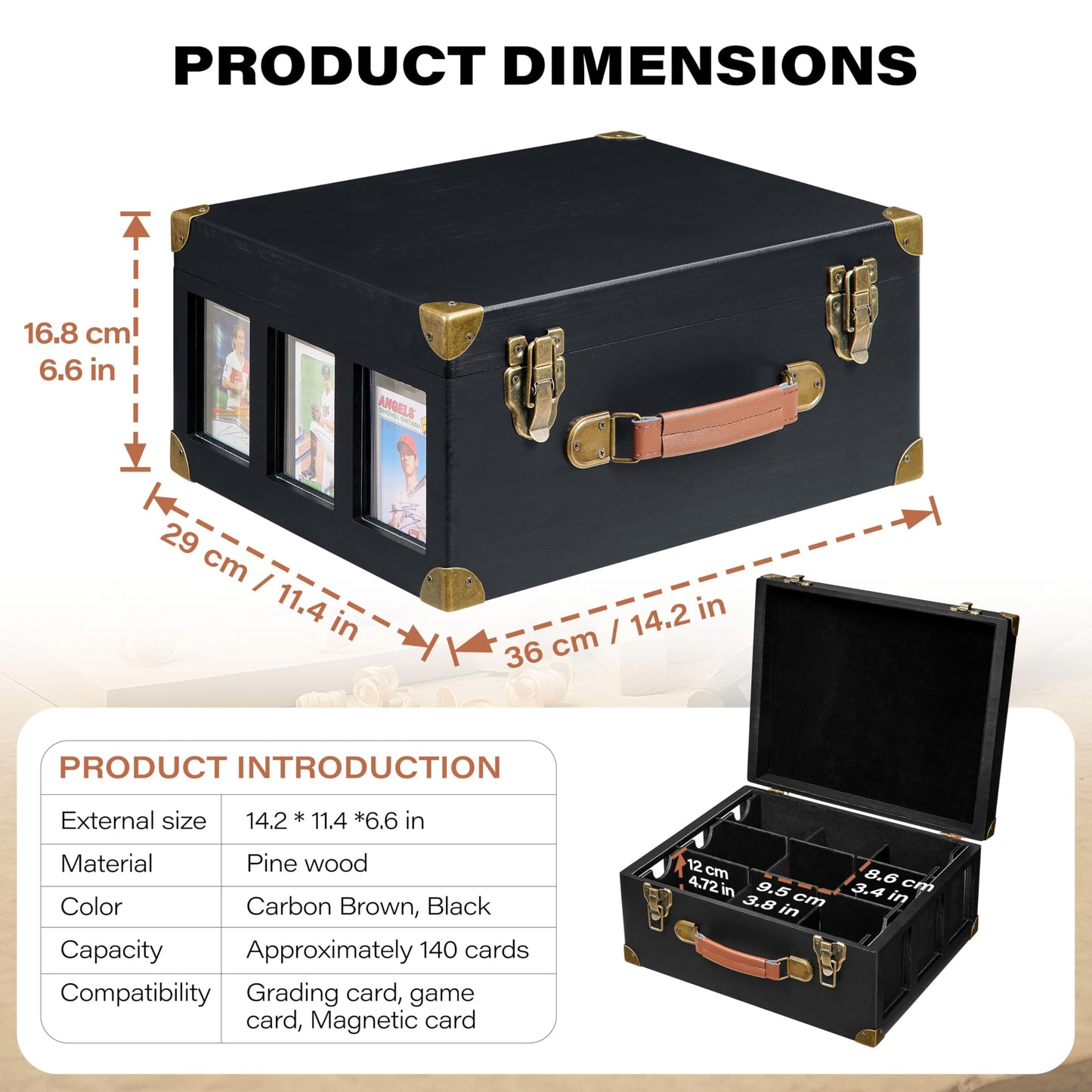 Poyilooo Graded Card Storage Box with Display Window — Wooden 140+ Card Case (PSA/BGS/SGC)