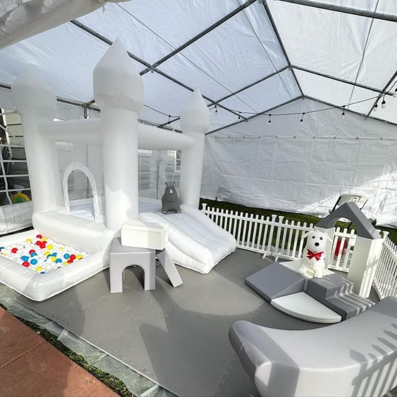 POYOUNGHU White Bounce House with Blower – Durable Oxford Cloth, Quick Inflate