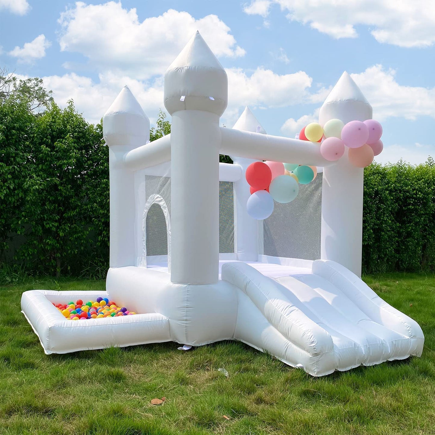 POYOUNGHU White Bounce House with Blower – Durable Oxford Cloth, Quick Inflate