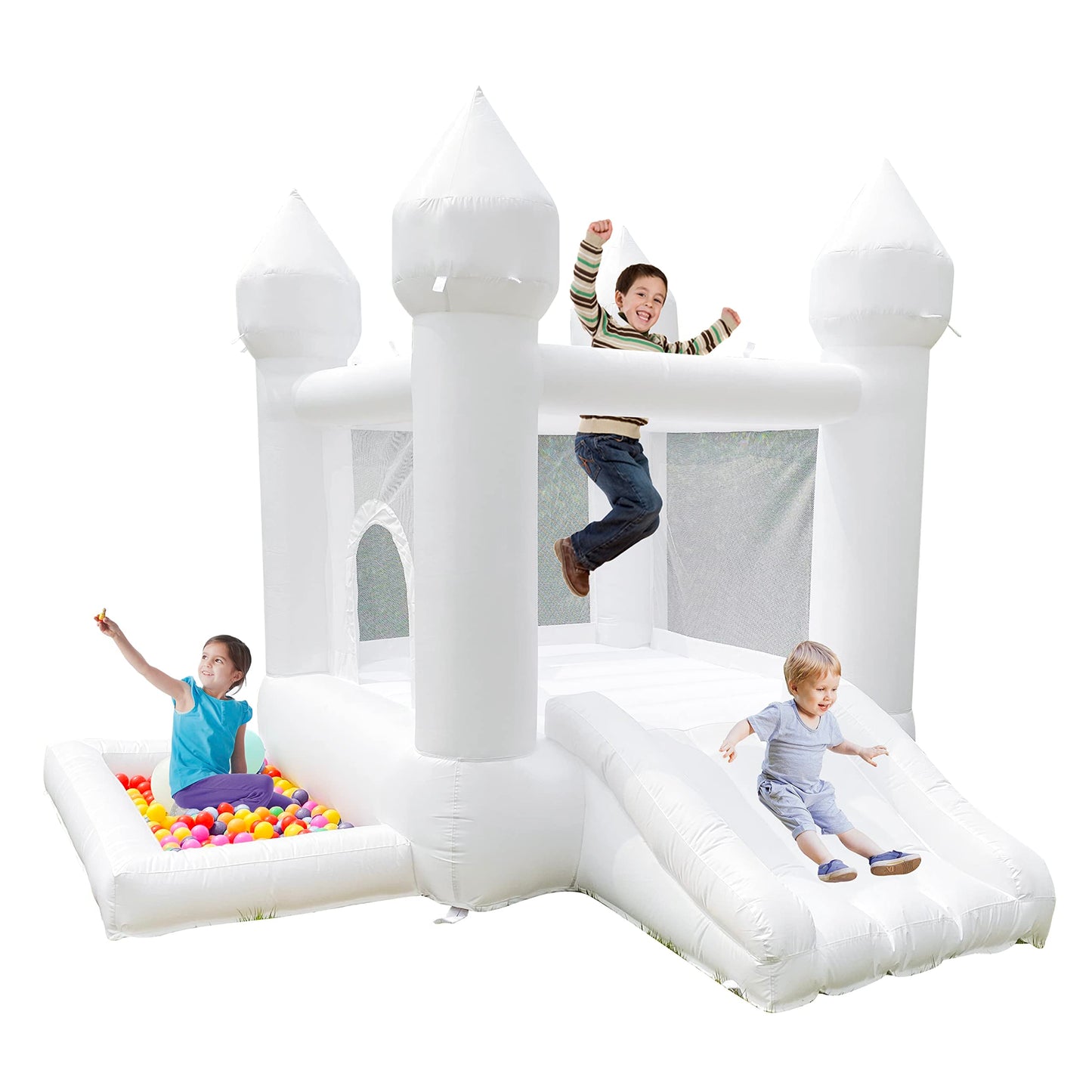 POYOUNGHU White Bounce House with Blower – Durable Oxford Cloth, Quick Inflate