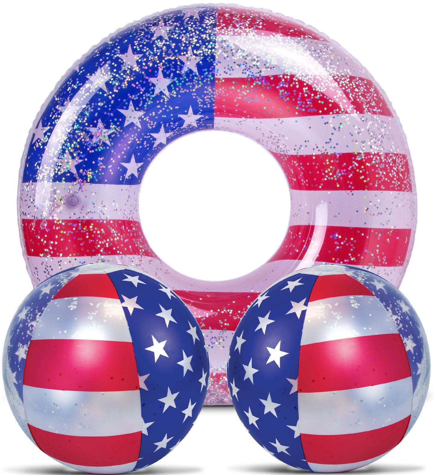 POZA USA Flag Pool Float Ring & Confetti Beach Balls – 36x36x9