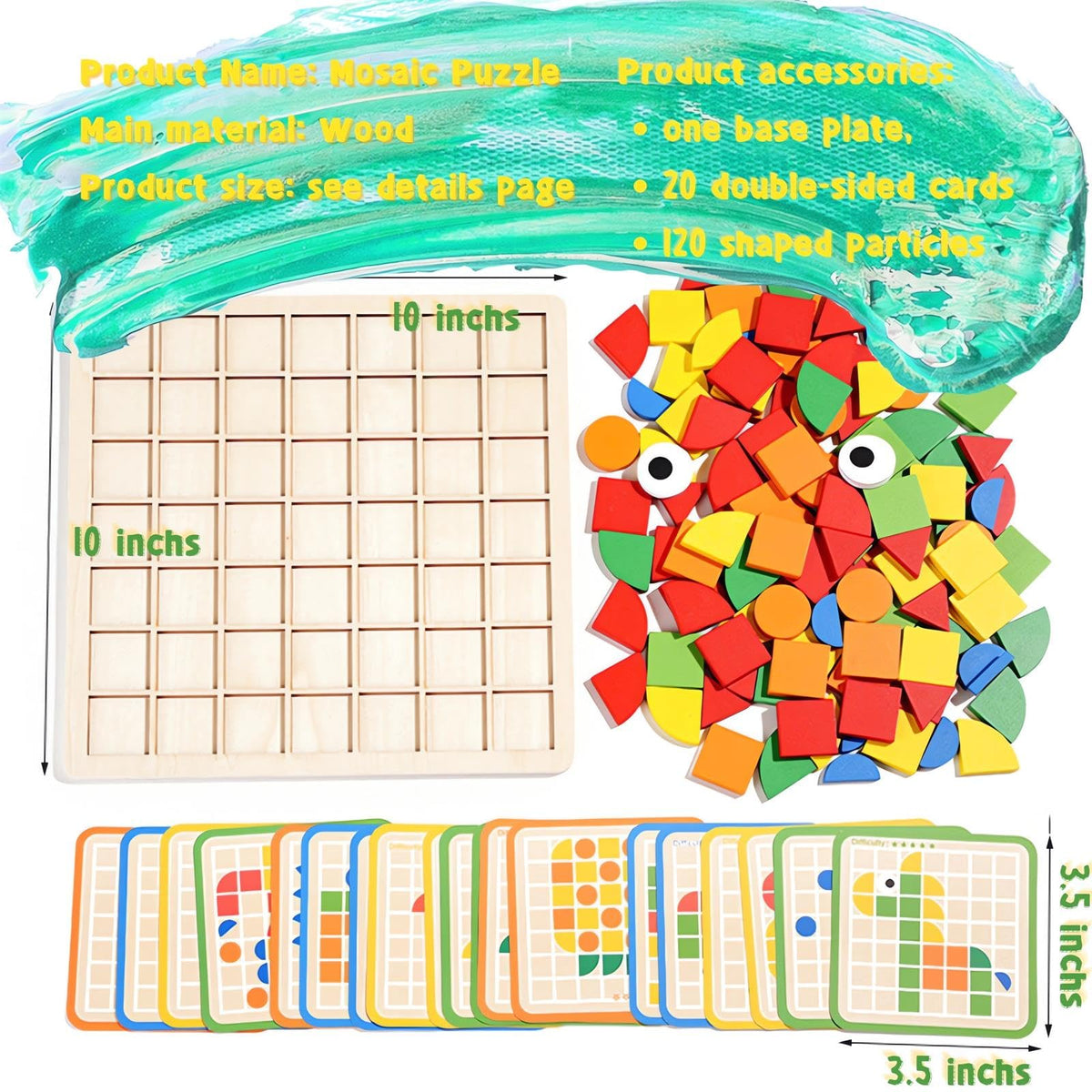 Pozale Pattern Blocks Set — 120 Colored Wooden Blocks + 20 Design Cards | Montessori Geometry Toy