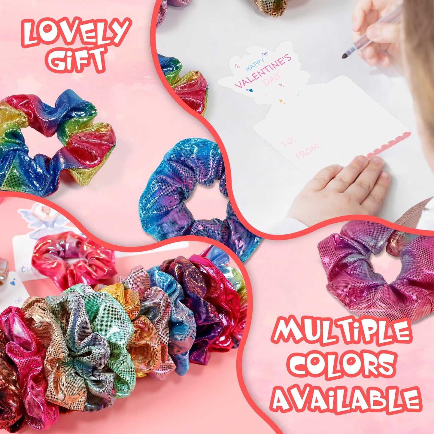 Pozemu Valentines Day Gifts for Kids – 24 Pack Ballerina Cards with Hair Scrunchies