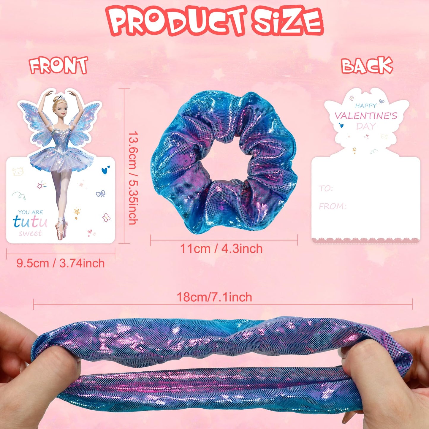Pozemu Valentines Day Gifts for Kids – 24 Pack Ballerina Cards with Hair Scrunchies