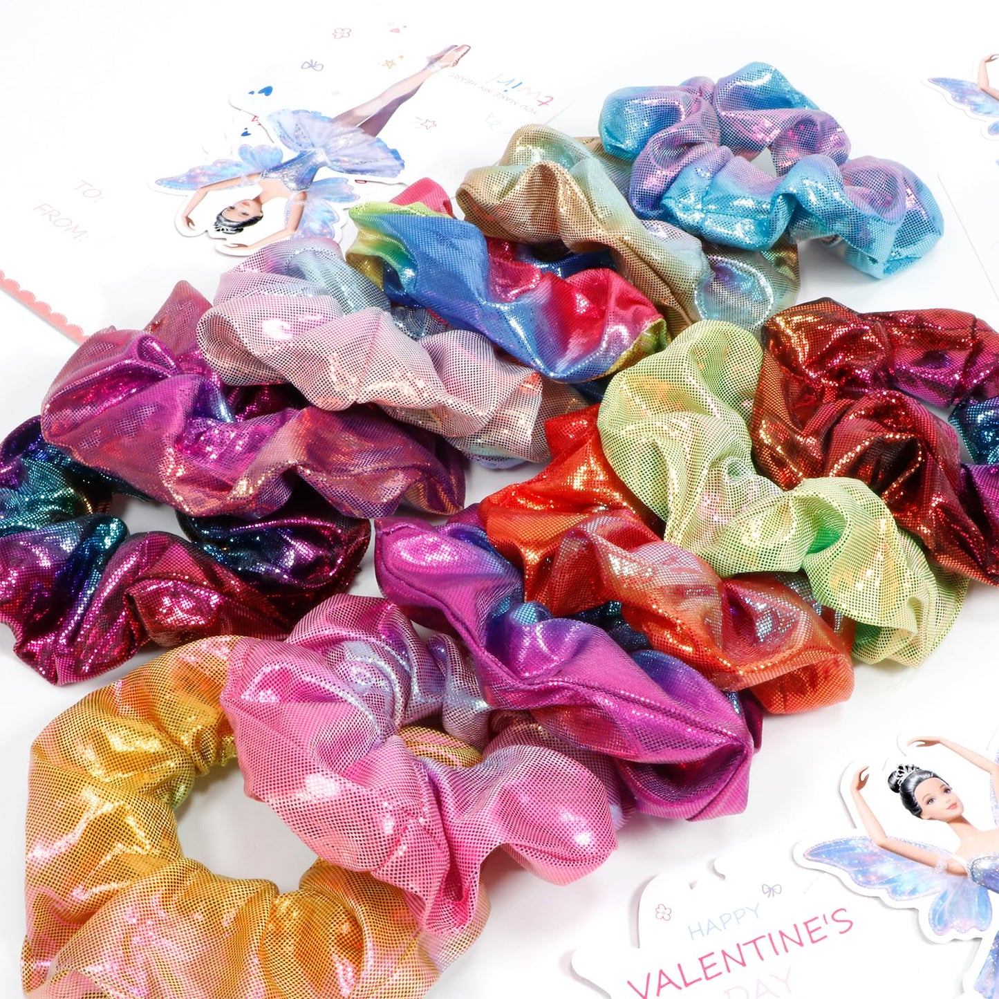 Pozemu Valentines Day Gifts for Kids – 24 Pack Ballerina Cards with Hair Scrunchies