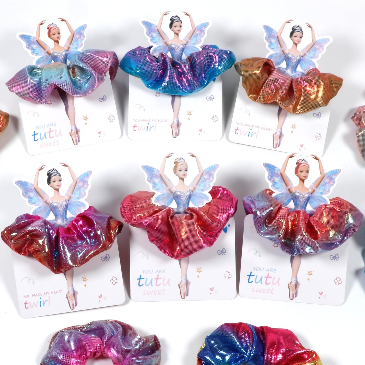 Pozemu Valentines Day Gifts for Kids – 24 Pack Ballerina Cards with Hair Scrunchies